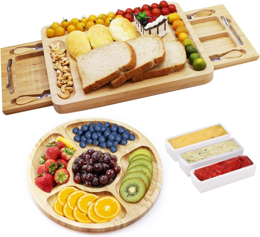 Louis Donné Cheese Board with Cheese Knife, Wooden Serving Platter for Cheese, Appetizers and Snacks, Gift Idea