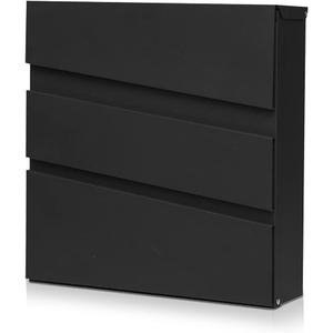 Wall Mount Mailbox with Key Lock, Large Capacity Locking Mailbox for Outside, Galvanized Steel Cover and Rust-Proof Metal Post Box, 14.6"x14.6"x4.3" Black, MD002B