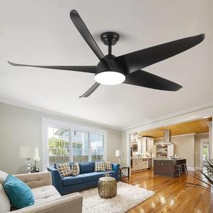 60 Inch Ceiling Fan with Light, Outdoor Ceiling Fans for Patios Waterproof, Modern Black Ceiling Fan with Remote 3 CCT Dimmable Large Airflow, Wet Rated Ceiling Fans for Bedroom Exterior Fan