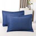 WINLIFE 100% Cotton Quilted Pillow Sham Floral Printed Pillow Cover (Standard, Navy Blue)