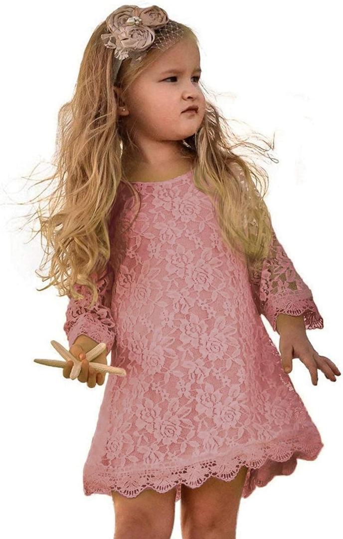 APRIL GIRL Flower Girl Dress, Lace Dress 3/4 Sleeve Dress (5T, Dusty Rose)