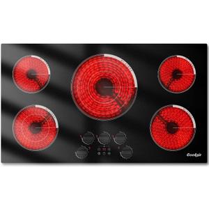 Upgraded 36 Inch Electric Cooktop 5 Burners - Powerful 9200W Built-in(34.25"x19.3") Electrical Stove,u Electric Cook Top 30 In Knob Control, 99 Minutes Timer, Safety Lock, 220-240V Hard Wired