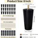 FabricJoy 24 Pack 8 Inch Plastic Furniture Legs Replacement Couch Legs Chair Feet Dresser Sofa Table Cabinet Bed Furniture Feet with M8 T-Nuts Screws Tapered for Home DIY Projects
