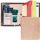 Trapper Keeper Binder Leather Business Portfolio Organizer with Zipper, Detachable 3 Ring Binder with Storage Clipboard, Fits Letter Size Paper, with Refillable Notepad, 5 Extra Folder Fivider Pages (Rose Gold)