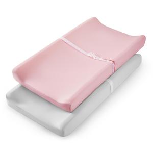 TILLYOU Changing Pad Cover Set in Soft Jersey Material Diaper Changing Pad Cover Girl - Fits 32"/34''x16 Contoured Pad for Babies,Peachy Pink & Lt Gray