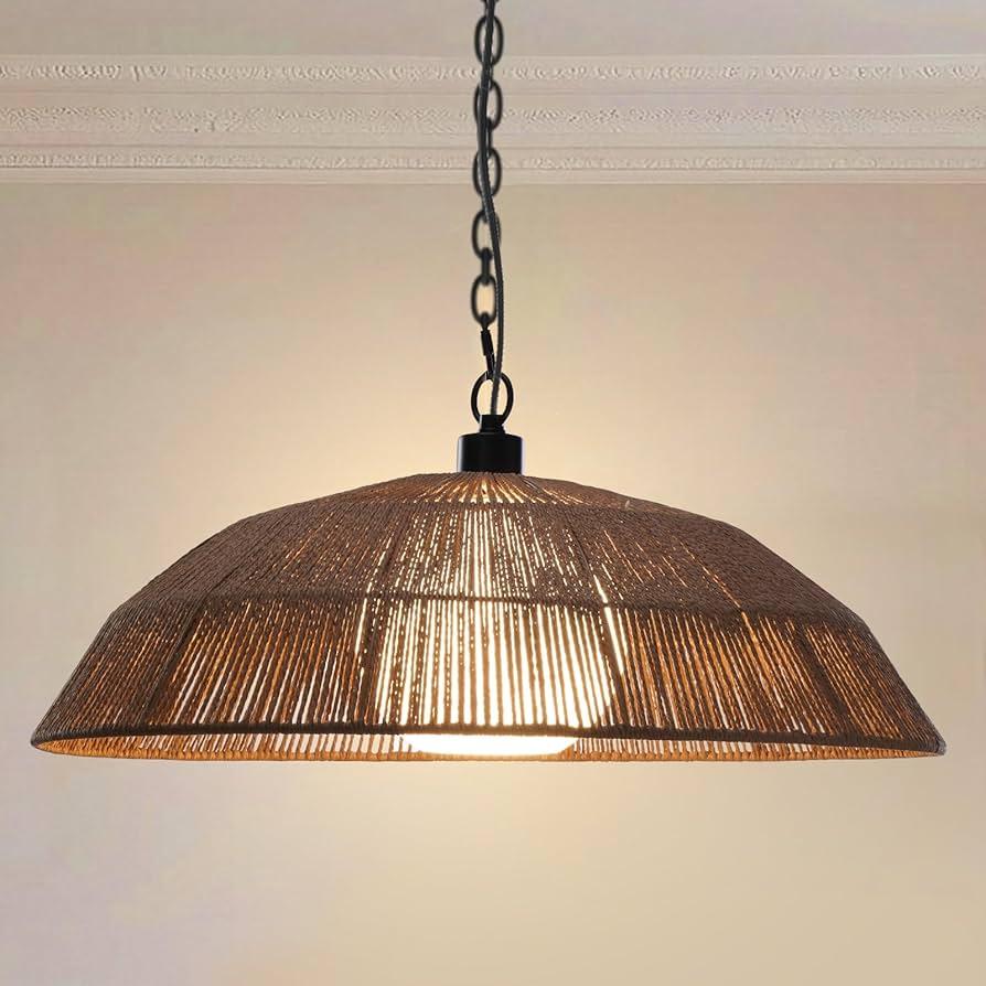 Farmhouse Chandelier 24" Handwoven Paper Rope Pendant Light Boho Ceiling Light