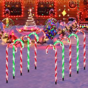 Christmas Candy Cane Pathway Markers Lights, Outdoor Christmas Decorations for Yard Patio Porch Garden Walkway, Candy Cane Christmas Decor with 32 LED, (Red & Green)