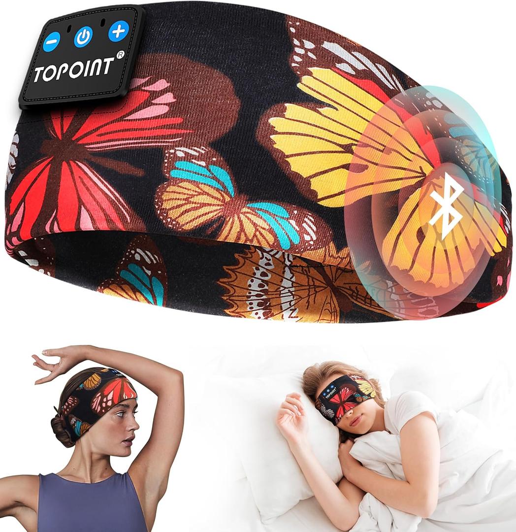 TOPOINT Sleep Headphones Headband Bluetooth 5.4, Sports Headband Earphones Sleeping Bluetooth Wireless with USB C for Women Men Sports Gifts Workout Jogging Yoga Insomnia Air Travel Meditation (Butterfly)