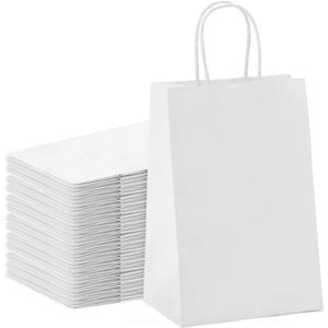 TOP-Pindu 30 White Paper Bags with Handles - Craft Party Bags for Birthday, Size 21 * 11 * 27cm