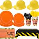 Sratte 37 Pcs Construction Birthday Party Supplies Set for 6 Guests, Disposable Kids Construction Party Tableware Supplies Set, Including Hat, Plates, Napkin, Tablecloths, Cup, Knives Fork and Spoon