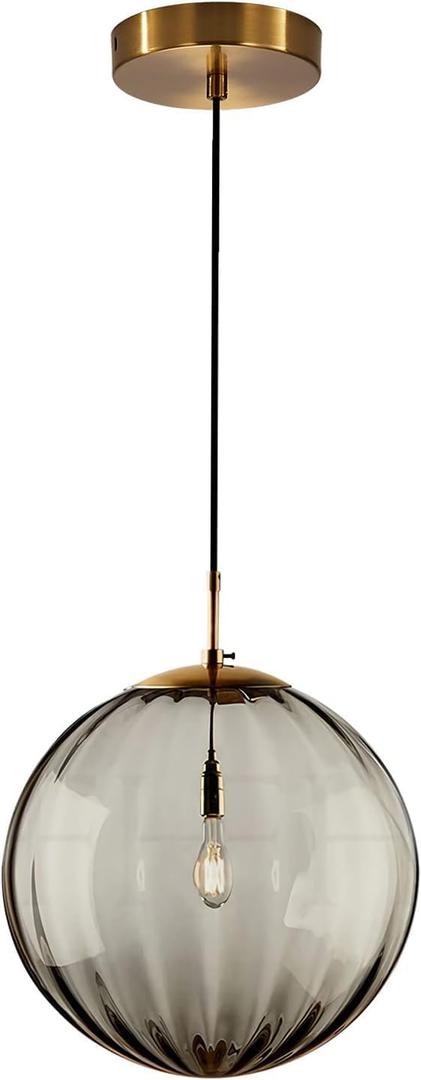 KCO Lighting Modern Large Globe Pendant Light Fixture Mid Century Smoke Grey Glass Pendant Light Vintage Hanging Lights Single Gold Globe Chandelier Kitchen Island Lighting (Smoke Gray-9.8)