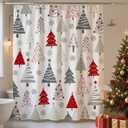 Christmas Tree Shower Curtain Grey Beige Red Xmas Tree with Snowflake Cute Bathroom Curtain Merry Christmas Xmas Pine Winter Holiday Bath Curtain Home Decor, 72x72 Inch