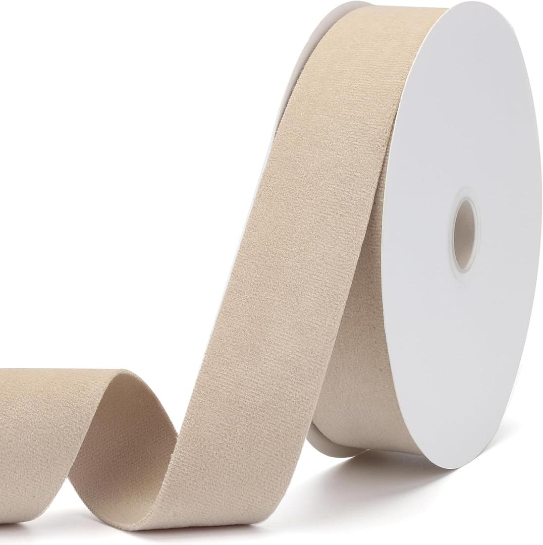 Camel Velvet Ribbon 1-1/2 Inch x 20Yd,Double Faced Premium Velvet Ribbon for Gift Wrapping Handmade Crafts Bow Making,Christmas and Wedding Decoration(1-1/2" Camel)