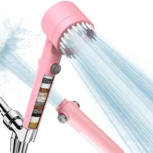 Filtered Shower Head with Handheld, High Pressure Water Flow and Multiple Spray Modes Shower Head with Filter, Power Wash for Hard Water, Showerhead with ON/OFF Switch for Pets Bath (Pink)
