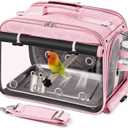 Suertree Bird Carrier Airline Approved, Bird Travel Cage with Indestructible Stainless Steel Mesh, Bird Travel Bag Lightweight and Portable with Water Bottle and Bowl (Pink)