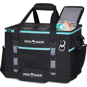 INSMEER Soft Cooler Bag with Hard Shell & 2 Cup Holders, Portable 40L/70 Cans Collapsible Cooler Bags Insulated with Leakproof for Travel, ice chests and Cooler Lunch Box for Beach Camping Picnic (Black)