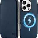 SHIELDON Wallet Case for iPhone 16 Pro 5G 2024, Genuine Leather Slim Wireless Charging Folio Magnetic RFID Blocking Card Holder Shockproof Cover Compatible with iPhone 16 Pro 6.3" - Nappa Navy Blue