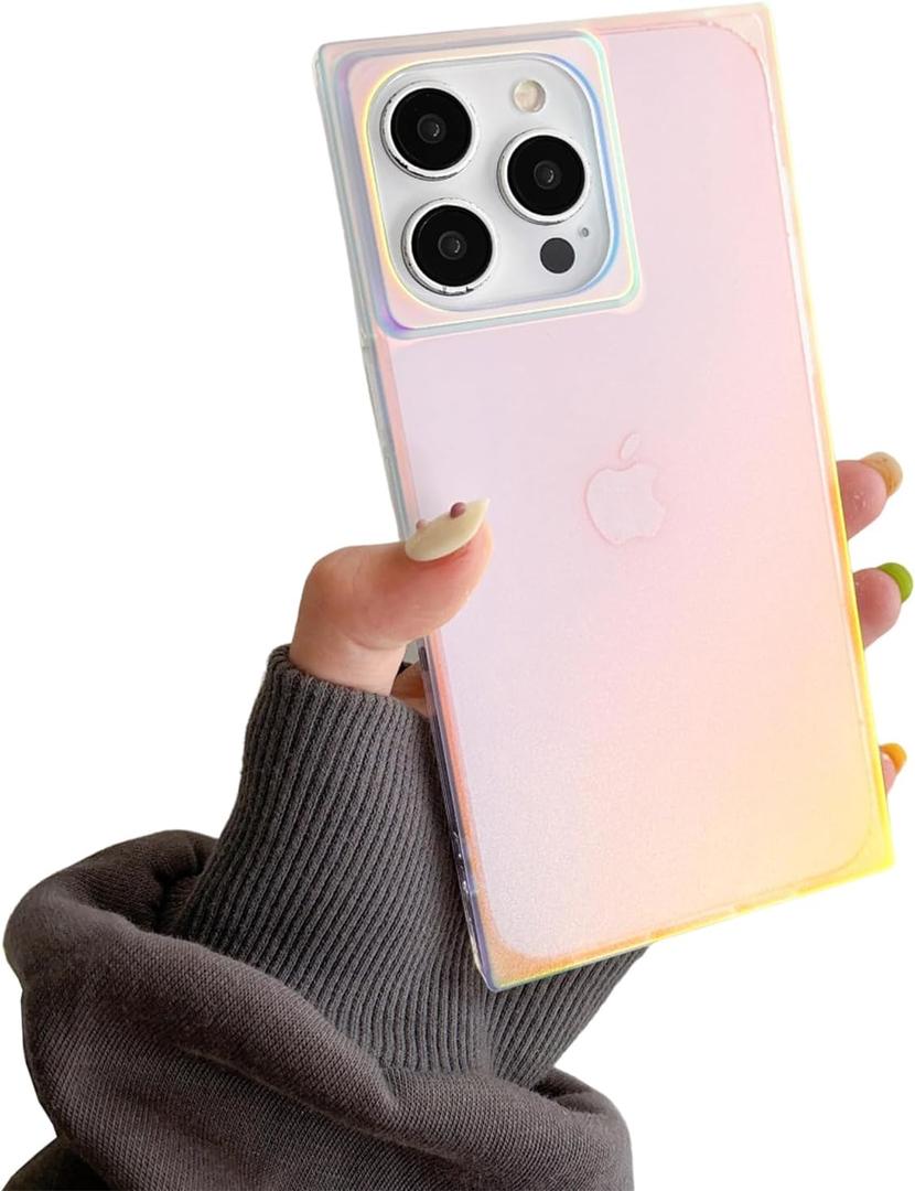Matte Rectangle Iridescent Translucent Phone Case for iPhone 14 Pro Max 6.7in,Aesthetic Purple Laser Sparkle Slim Rectangled Shape Shockproof Trendy Cover(i14promax 6.7",Matte)