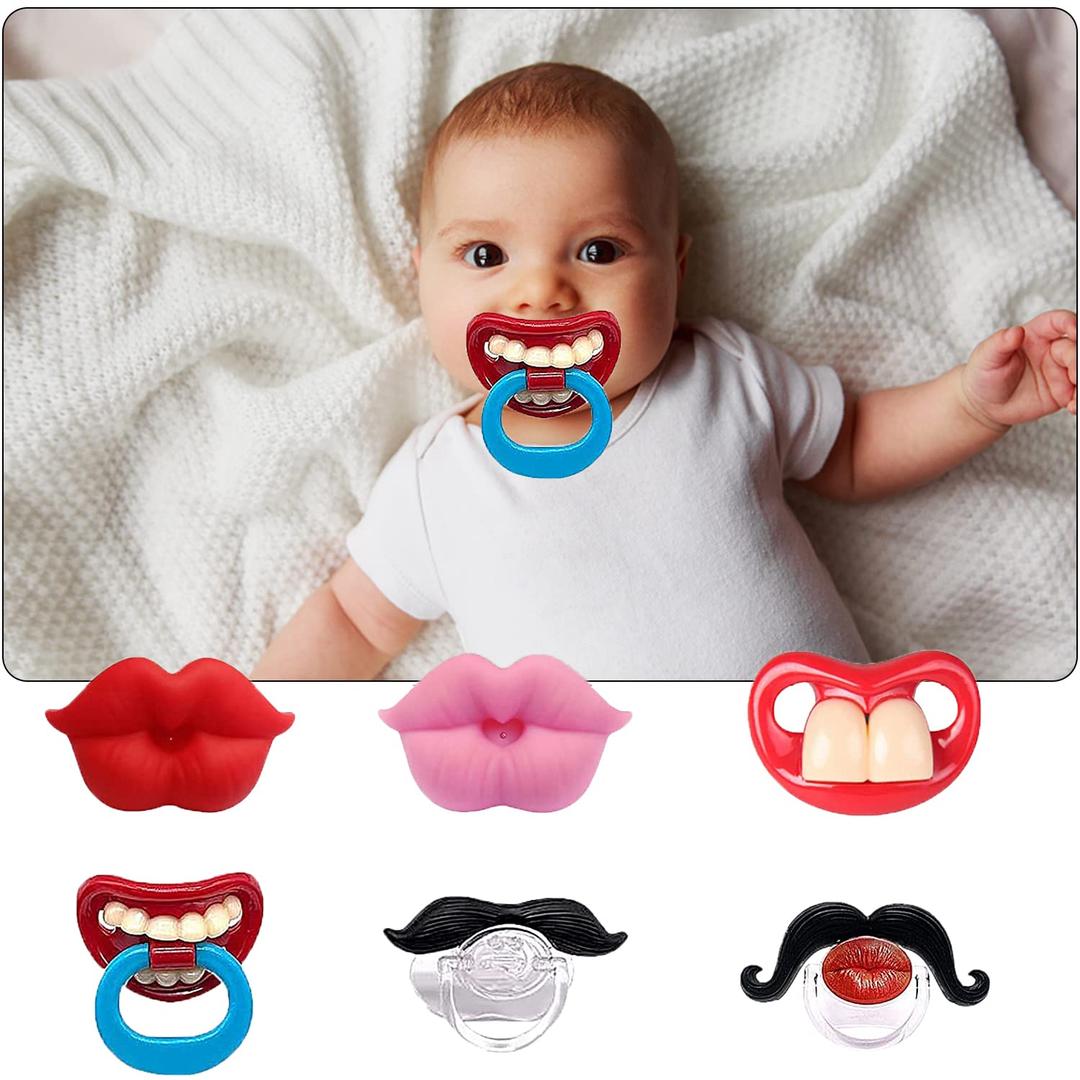 6PCs Funny Pacifier Infant Cute Kissable Lips and Gentleman Mustache Soft Silicone Design for Babies and Toddlers Shower Gift Unisex-BPA Free
