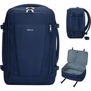 ECOHUB 17'' Travel Backpack, Personal Item Backpack with 13 Pockets, Flight Approved Carry on Backpack with USB Port & Luggage Sleeve, Travel bag for Men & Women, Water Resistant Backpack, Blue (17 inch underseat)