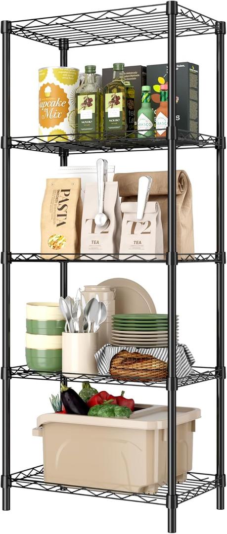 HOMEFORT 5-Tier Wire Shelving 5 Shelves Unit Metal Storage Rack Durable Organizer Perfect for Pantry Closet Kitchen Laundry Organization in Black, 16.5" W x 11.4" D x 47" H