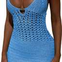 Women Swimsuit Cover Up 2025 Crochet Halter Backless Summer Bathing Suit Swimwear Mesh Knit Beach Dress Vacation Outfits, Size S