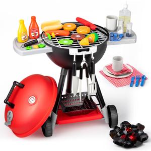 JOYIN 34 PCS Kitchen Toy Set, BBQ Play Grill, Cooking Toy Set, Little Chef Play, Kids Grill Playset Interactive BBQ for Kids with Light & Sound, Christmas Birthday Gift for Boys Girls