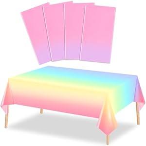 MADLYN RHUE Iridescence Plastic Tablecloths Shiny Disposable Laser Table Covers 54" x 108" Sequin Holographic Foil Tablecloths for Birthday, Wedding, Party, Picnic, Buffet Decorations (4, Pastel)