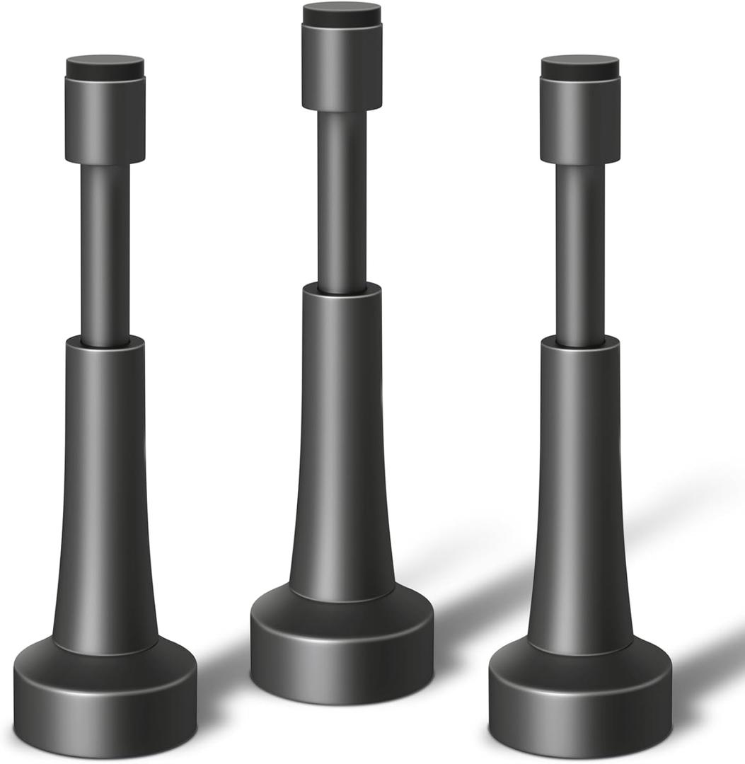 3PCS Spring Door Stoppers for Wall - 4.33 Inch Aluminum Door Stops, Matte Black Door Stoppers for Bottom of Door, Doorstops for Inside Door with Silicone Tip, Screw & Adhesive Installation (Gray)
