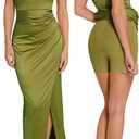 Popilush Womens Shapewear Maxi Dress Multi Way Wear Off The Shoulder Bodycon Long Cocktail Formal Dresses (Green, L)