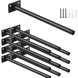 12 Pcs 8" Black Steel Floating Shelf Bracket Blind Shelf Supports - Hidden Brackets for Floating Wood Shelves - Concealed Blind Shelf Support  Screws and Wall Plugs Included