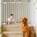 29.7"-45" Baby Gate for Stairs, Metal Pet Dog Gate for Doorways Indoor, 2 Installation Positions, Hardware Mount, 29.1”H Walk Through Safety Child Gate for Kids Toddler, White