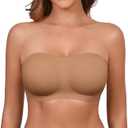 DEANGELMON Strapless Bras for Women Seamless Padded Bandeau Bra Non-Slip Silicone Tube Top Wireless Push Up Convertible Bralettes(Coffee,L) (Brown, L)