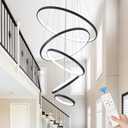 5 Ring Modern LED Chandelier Dimmable Black High Ceiling Chandeliers for Foyer, LED Contemporary Large Pendant Lighting with Remote Control Circular for Living Room Staircase, 3000K-6500K
