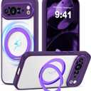 Compatible with Google Pixel 9 Pro Case with 360 Magnetic Ring Stand [Compatible with Mag-Safe ] Shockproof Translucent Phone Case for Google Pixel 9 Pro 6.3 inches,Purple