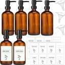 Maxcheck 6 Pack 16 oz Amber Glass Soap Dispenser Bathroom Hand Soap Dispenser with Pump with 16 Pcs Waterproof Labels Funnel Dish Liquid Bottle for Kitchen Bathroom(Plastic)