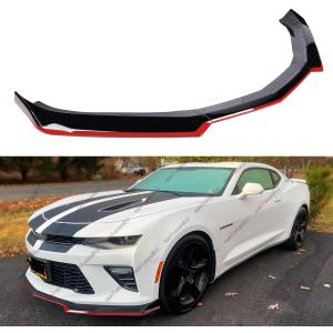 Front Lip Fits 2016-2024 Camaro LT LS RS SS, Red Line Style, Gloss Black