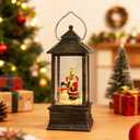 Christmas Snow Globe Lantern with Music USB Lined/Battery Operated Santa Snowman Tree Scene Lighted Christmas Lantern Water Glittering Snowing Globes Lamp for Home Festival Decoration Gifts