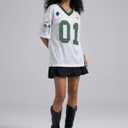 Women's Number Print Mesh Oversized Jersey Shirts Striped Trim Half Sleeve Baggy Camo Graphic Tees (M)