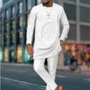 African Church Suits for Men Dashiki Shirt Pant Two Piece Outfits Casual Attire Nigerian Clothes (White, L)