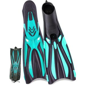 Adult Snorkel Fins - Men & Women's Long Scuba Diving Fins for Travel & Snorkeling (US Men 8-8.5 | US Lady 10-10.5, Green Black)