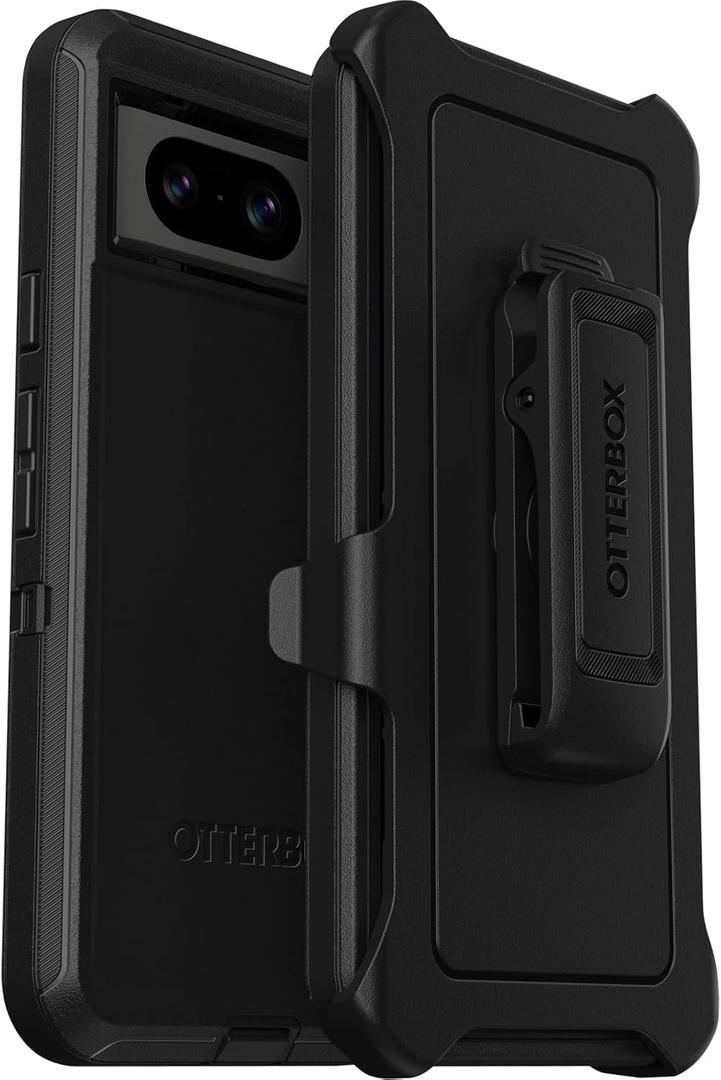 OtterBox Google Pixel 8 Defender Series Case - Black, Rugged & Durable, with Port Protection, Includes Holster Clip Kickstand