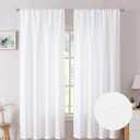 Tollpiz Short Linen Curtains Bedroom Rod Pocket Semi Sheer Curtain Burlap Light Filtering Thick Linen Drapes for Living Room, 38 x 45 inches Long, White, Set of 2 Panels