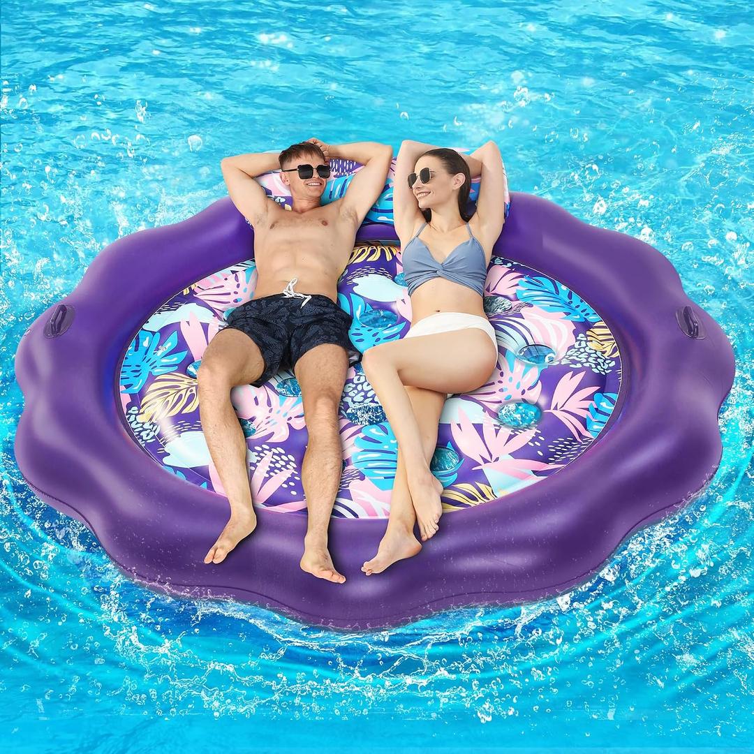 Inflatable Pool Float, OkSUWATER 78" x 78" Pool Floats for Adult Heavy Duty with Headrest and Grab Handles, Cooling Pool Floatie Bed for Summertime Pool, River, Beach, Outdoor Water Party（Purple-XXL）