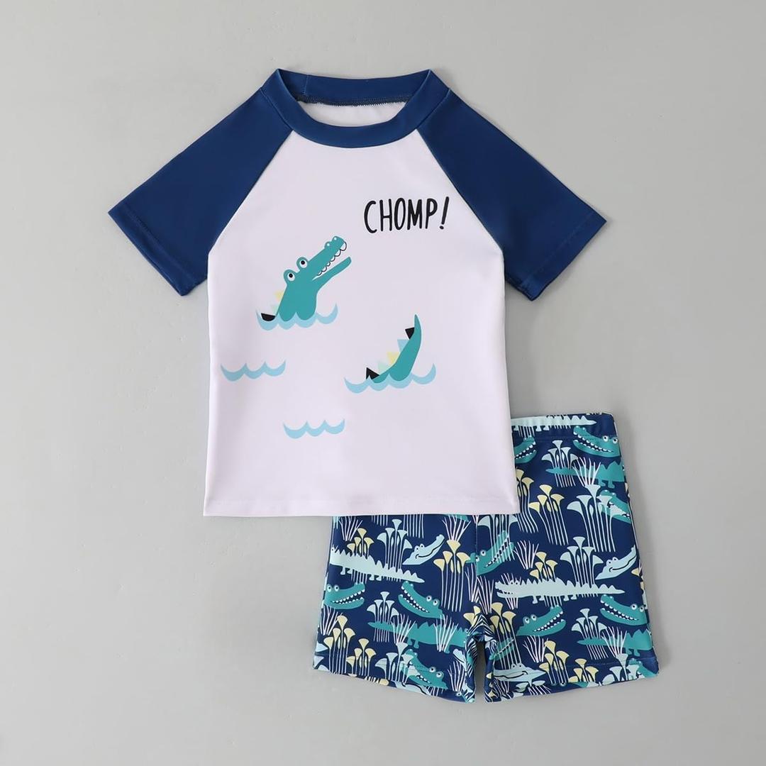 Boys Two-Piece Rash Guard Swimsuit Set Kids Sunsuit Swimwear for Beach and Pool (6Years)