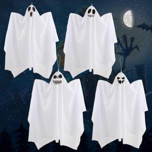DIYASY Halloween Ghost Hanging Decorations,4 Pcs 27.5 Inch Large White Cute Flying Ghosts Ornament for Outdoor,Porch,Yard and Tree Dcor