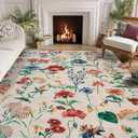 GarveeHome 8x10 Area Rug for Living Room, Floral Washable Rugs Low Pile, Soft Non Slip Vintage Carpet for Bedroom, Kitchen, Dining Room, Office, Beige