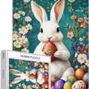 Sumllee 1000 Piece White Easter Bunny Jigsaw Puzzle for Adults, Easter Eggs Puzzle, Challenging Family Activity Game, Colorful DIY Handwork Craft, Home Decor Gift, 27x20 Inches