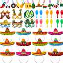 Jexine 48 Pcs Mexican Fiesta Party Supplies Including Cinco De Mayo Fiesta Sombrero Headbands Necklaces Paper Eyeglasses Plastic Maraca Mexican for Cinco De Mayo Party