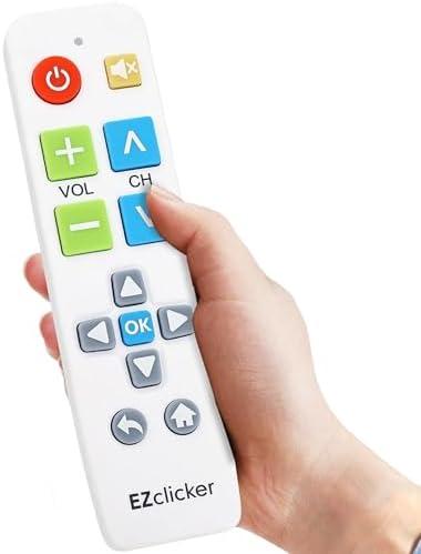 EZclicker Plus Big Button Universal TV Remote Simple Easy to Use, Works with Major TV Brands (2xAAA Batteries Not Included) (White)